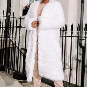 WHITE PREMIUM FAUX FUR WAVE BUBBLE MAXI COAT